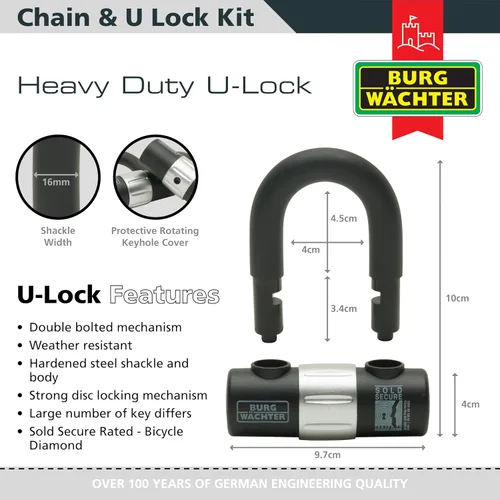 Miniatura 3 de Burg-Wachter - Cadena de seguridad para bicicleta (0.472 in, 0.472 in), color negro, 3.3 ft