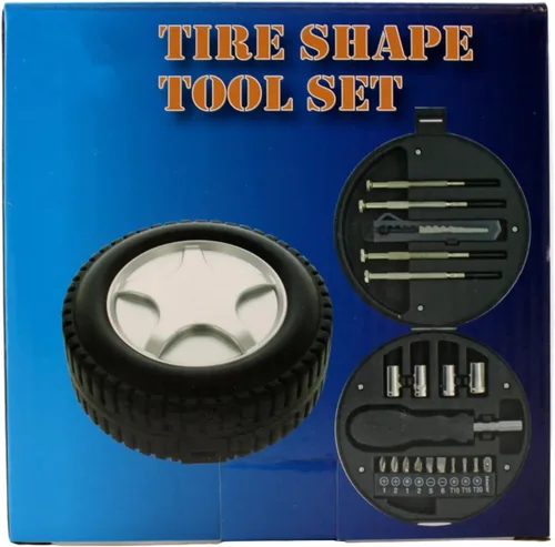 Miniatura 7 de Mini kit de herramientas de 20 piezas en estuche en forma de neumático, juego de reparación compacto de bricolaje con puntas de destornillador
