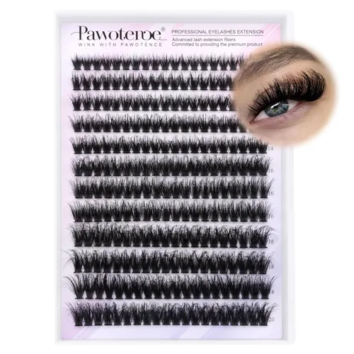 Miniatura 13 de Extensiones de pestañas Pawotence, racimos de 280 piezas, pestañas individuales en racimo, extensiones de pestañas 50D, mezcla de 9-16 mm, racimos