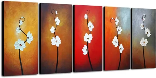 Wieco Art Pintura al óleo sobre lienzo, arte de pared de flores coloridas, listo para colgar, para sala de estar, dormitorio, decoración del hogar,