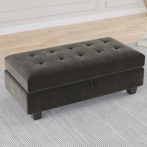Miniatura 9 de Belffin Banco otomano rectangular de gran tamaño con almacenamiento, reposapiés tapizado de terciopelo para sala de estar y dormitorio (negro)