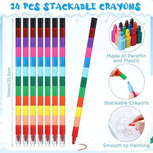 Miniatura 3 de Funrous 24 piezas de libros para colorear de invierno de Navidad a granel con 24 crayones apilables, páginas para dibujar de osos polares, muñecos
