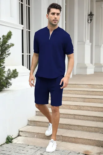 Miniatura 4 de FZNHQL Conjunto deportivo de moda para hombre, 2 piezas, casual, atlético, para correr, manga corta/larga, conjunto para hombre