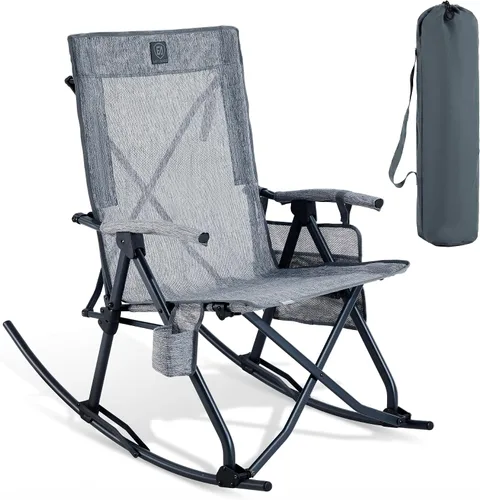 Miniatura 12 de EVER ADVANCED Silla de Camping Mecedora Plegable de Gran Tamaño, Sillas Mecedoras Portátiles Acolchadas para Patio, Césped y Exteriores, Sillón