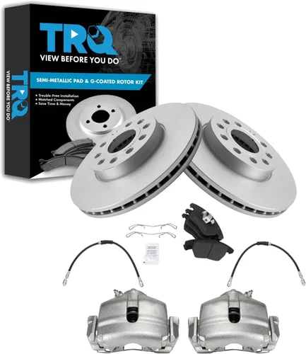 Miniatura 14 de TRQ Kit de pastillas de freno delantero y rotor, pinza de freno, manguera de freno, rotor de freno, semimetálico, revestimiento G, compatible