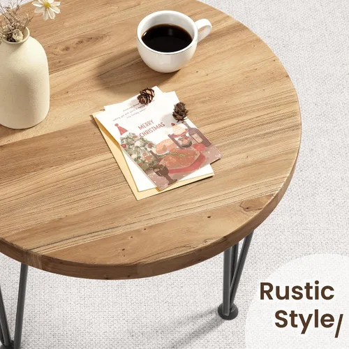 Miniatura 6 de Fun Memories Mesa auxiliar redonda – Mesa anidable de madera de olmo con patas de metal y base antideslizante – Mesas auxiliares rústicas anidables
