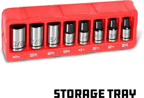 Miniatura 5 de Powerbuilt Juego de zócalos universales de ranurado Spline de 8 piezas de 1/4 de pulgada con acabado dual – Compatible con sujetadores SAE