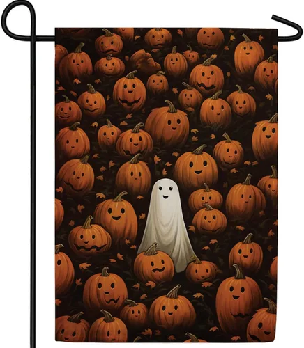 Bandera de jardín de fantasmas de Halloween con texto en inglés «America Forever Halloween» de doble cara exterior, 12.5 x 18 pulgadas, bandera