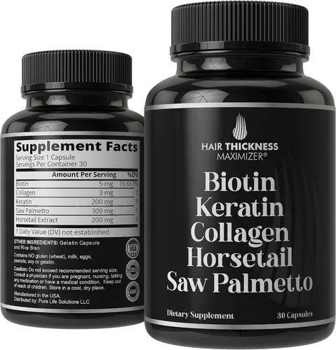 Miniatura 6 de Biotina (5000mcg), queratina, colágeno, cola de caballo, palma enana americana – Suplemento 5 en 1 para el crecimiento del cabello y vitaminas
