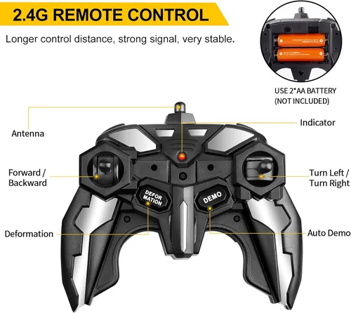 Miniatura 5 de Blackma Auto a control remoto – Transformación, deformación con un botón y deriva giratoria de 360°, auto RC robot transformable con luz LED