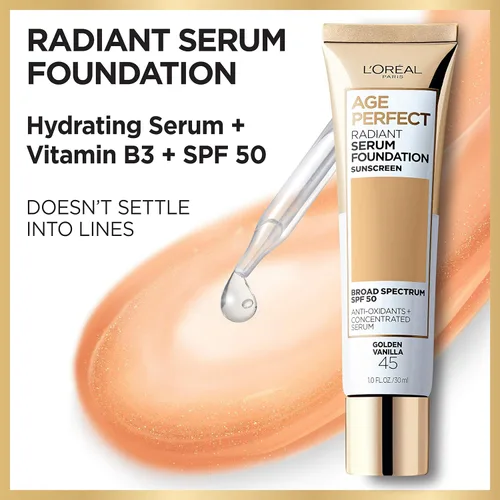 Miniatura 3 de L'Oreal Paris Age Perfect Base de suero radiante con SPF 50, Rosa Miel, 1 fl. oz. Rosa (honey rose)