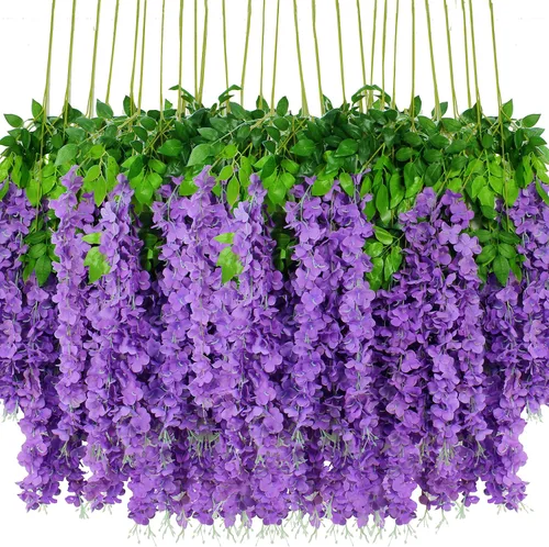 Miniatura 11 de Flores colgantes de glicinia, 12 paquetes de flores artificiales, vid de glicinia falsa de ratán, guirnalda colgante de seda, flores de cuerda