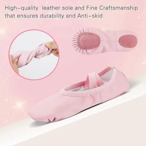 Miniatura 3 de Zapatos de ballet para niñas, zapatillas de ballet de cuero suave sin atar, zapatos de baile para niñas pequeñasniños grandes