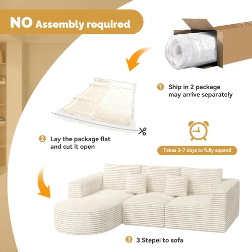 Miniatura 4 de Luxanimarion Sofá modular sin hueso de nube de 110 pulgadas con diván curvo, sofá modular de felpa en forma de L, juego de cama convertible incluye