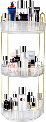 Organizador de maquillaje giratorio de 360°, soporte giratorio de carrusel de maquillaje de baño, caja de almacenamiento de cosméticos de gran
