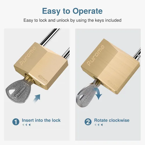 Miniatura 4 de Puroma 1 Paquete Candado con Llave Impermeable de Latón Sólido, Candado de 1.1 Pulgadas con Llaves para Cobertizos, Unidad de Almacenamiento