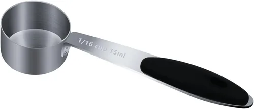 Miniatura 15 de LEIFENY 1 taza medidora individual de 3/4 tazas (6.0 fl oz, 6 onzas) con agarre de silicona negra, cucharada individual de acero inoxidable