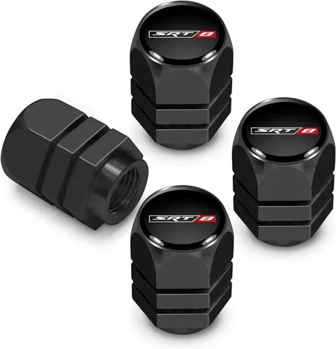 Miniatura 5 de iPick Image Para Dodge SRT-8 Logo en negro sobre plata hexagonal forma aluminio válvula de neumático tapas de vástago Plateado (sliver)