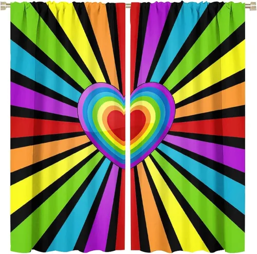 Miniatura 79 de Cortinas opacas abstractas de arco iris, pintura de color arcoíris con gotas, diseño gráfico creativo con bolsillo para barra, para sala de estar