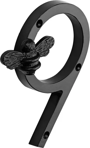 Miniatura 5 de Brass bee Número de casa con diseño de abeja Placa moderna de 5 pulgadas para letreros de puerta Números de dirección de casa de calle, metal