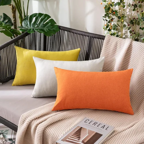 Miniatura 8 de MIULEE - Paquete de 2 fundas decorativas de cojín para exterior, impermeables, sólidas, de lino sintético, para jardín, casa de campo, para verano
