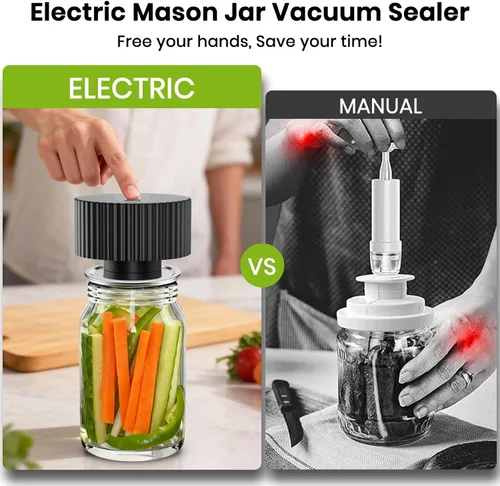 Miniatura 3 de Kit de sellado al vacío eléctrico de tarros Mason de un solo toque, para tarros Mason de boca ancha y regular, sellador al vacío portátil para Negro