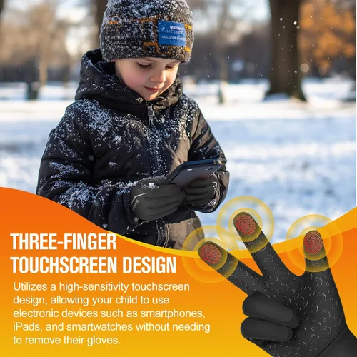 Miniatura 3 de Guantes de ciclismo cálidos de invierno para niños, guantes para pantalla táctil para clima frío para niños, montar en bicicleta y fútbol con agarre