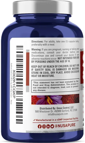 Miniatura 3 de Extracto de azafrán 88.5mg 200 cápsulas vegetales (vegetariano, sin OMG, sin gluten)