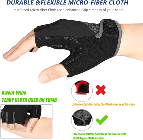 Miniatura 3 de MOREOK - Guantes para bicicleta de montaña (MTB) y ciclismo de descenso (DH), para hombres, de medio dedo, con almohadilla de gel que absorbe