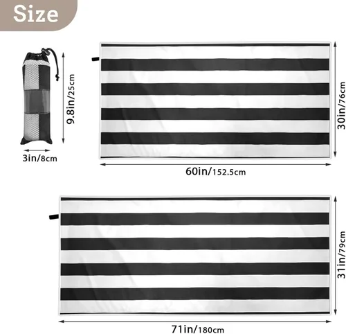 Miniatura 4 de SUABO Toalla de playa de rayas blancas y negras de 30 x 60 pulgadas, toalla de viaje ligera extra grande de secado rápido para nadadores, piscina