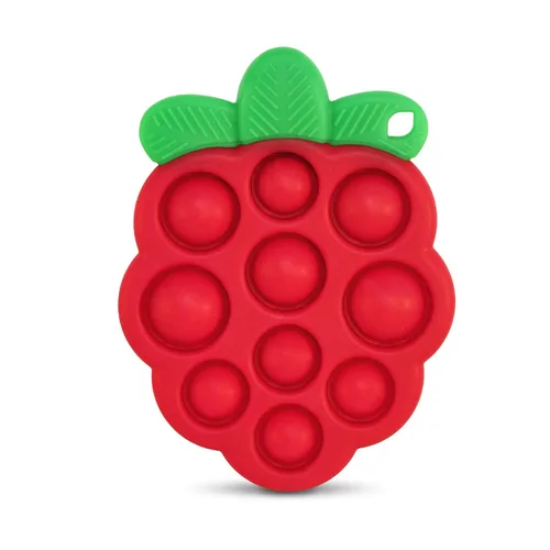 RaZbaby RaZberry Pop - Mordedor de fresa, silicona multitexturizada para desarrollo sensorial y alivio de la dentición, fácil de sostener para manos