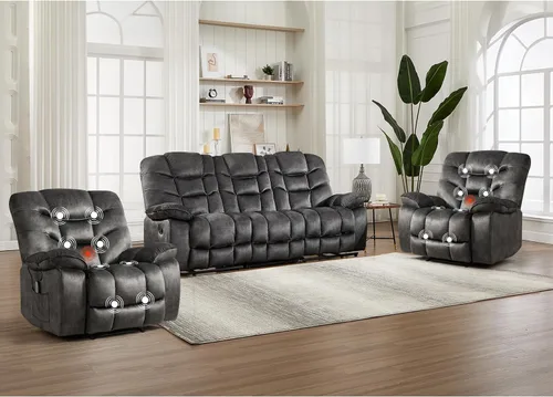 Miniatura 32 de HAOMARKETS Silla reclinable eléctrica con masaje y calor, sillas reclinables eléctricas de 41 pulgadas de ancho con puerto USB, sofá reclinable