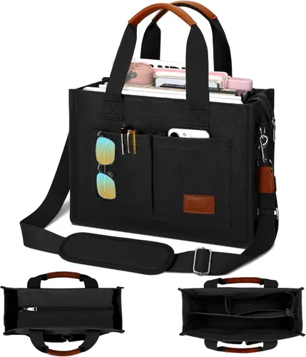 Bolso grande de lona con compartimentos y cremallera para mujer de KKXIU, bolso cruzado, de trabajo, bíblico, de mensajero con bolsillos