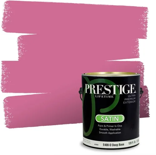 Miniatura 65 de Prestige Paints E100-T-SW6591 Pintura exterior e imprimación en uno, 1 galón, plano, combinación comparable de Sherwin Williams Amaryllis, 1 galón