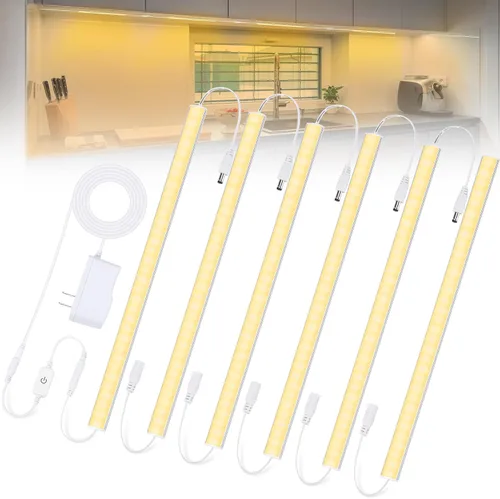 Miniatura 8 de JUSJUBR Iluminación enchufable para debajo del gabinete, 2 luces regulables de armario de 12 pulgadas, barra de luz LED USB enlazable de 6000 K