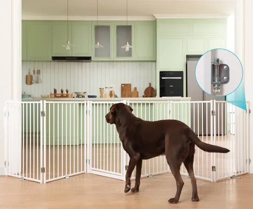 Miniatura 13 de No Pawblems - Puerta independiente para perros, valla plegable de 30 pulgadas de alto para interiores, extensión de puerta extra ancha para Blanco