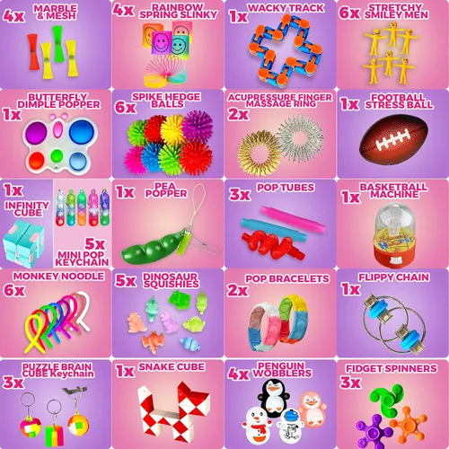 Miniatura 5 de Paquete de 120 juguetes fidget, set de regalos sensoriales pop para fiestas, regalos para niños, adultos, niños y niñas, rellenos para calcetines