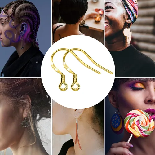 Miniatura 5 de Ganchos para aretes de oro 80 unidades/40 pares, alambres para aretes con gancho de pez, 240 piezas de accesorios de joyería hipoalergénicos con Oro