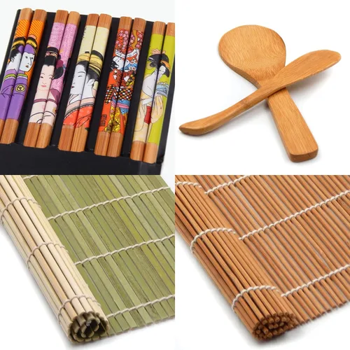 Miniatura 8 de TOSSOW - Kit de fabricación de sushi – Incluye 2 alfombrillas de rodillo de sushi, 1 paleta de arroz, 1 esparcidor de arroz y 5 pares de palillos