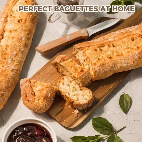 Miniatura 4 de KITESSENSU Moldes antiadherentes para baguettes para hornear pan francés, bandeja de panadería perforada para 4 baguettes, 15" x 13", plateado
