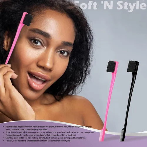 Miniatura 4 de Foxi Fresh - Peine de doble cara para control de bordes, 2 unidades, color rosa y negro Combo (rosa y negro)