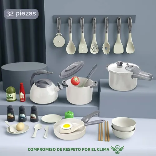 Miniatura 2 de Bruvoalon Juego de 32 piezas de juguetes de cocina para niños, juego de cocina de simulación para niños pequeños con ollas, sartenes, utensilios