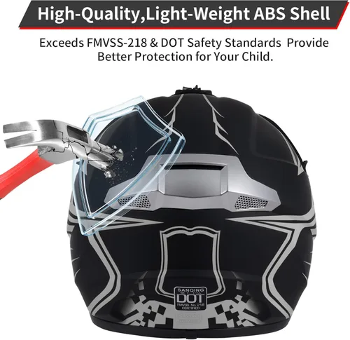 Miniatura 5 de Casco de motocross para niños y jóvenes aprobado por DOT, Casco de cara completa para ATV, moto de todoterreno y bicicleta de tierra para adultos