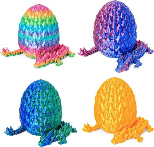 Miniatura 8 de Juguete de huevo de dragón impreso en 3D para cesta de Pascua (paquete de 6) – Misterio sorpresa en el interior, dragón de cristal articulado