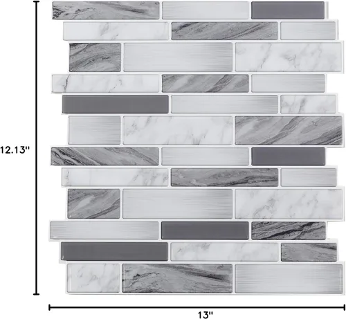 Miniatura 4 de Tack Tile Pelar y pegar protector contra salpicaduras de vinilo (mosaico mixto gris)