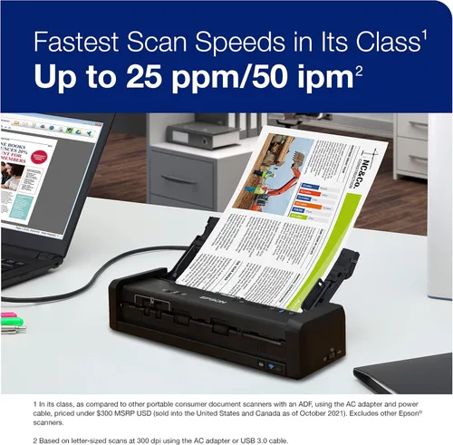 Miniatura 3 de Epson - Escáner de documentos portátil inalámbrico a color Workforce de Epson