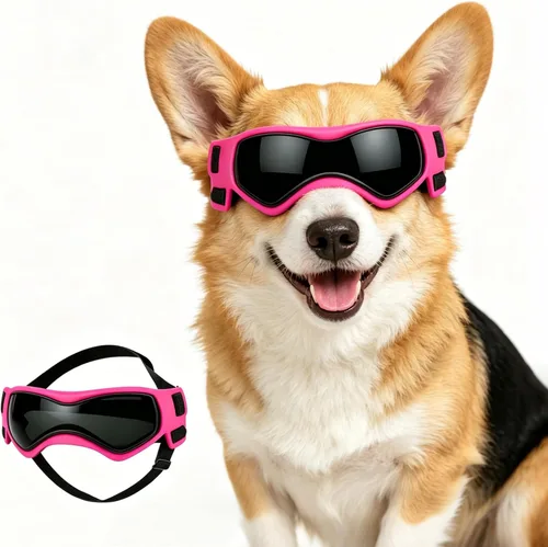 Gafas de sol para perros de raza media, lentes de sol para perros pequeños, gafas de sol anti-UV para protección de ojos de mascotas, correas Rosa