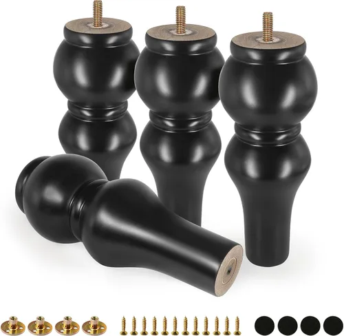 Miniatura 13 de FoDau770 Patas de madera de goma para muebles de 2.4 pulgadas, patas de sofá modernas de mediados de siglo, patas de sofá resistentes, patas de Negro