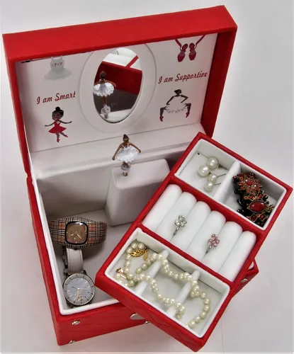 Miniatura 2 de Girly Girl Princess Ballerina - Belleza afroamericana - Caja de joyería musical rojoblanco