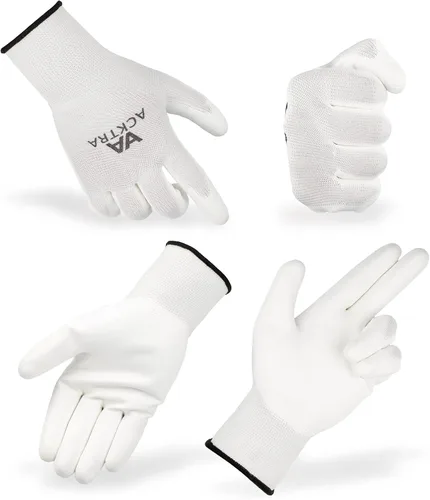 Miniatura 5 de ACKTRA Guantes de trabajo de seguridad ultrafinos de poliuretano 12 pares, WG002 negro/negro, XS